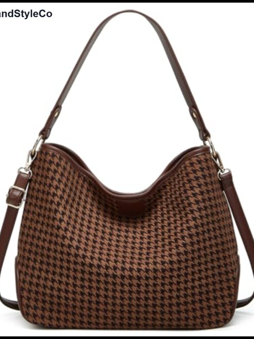 Women's Knitted Checkered Crossbody Bag Polyester Large Tote Hobo